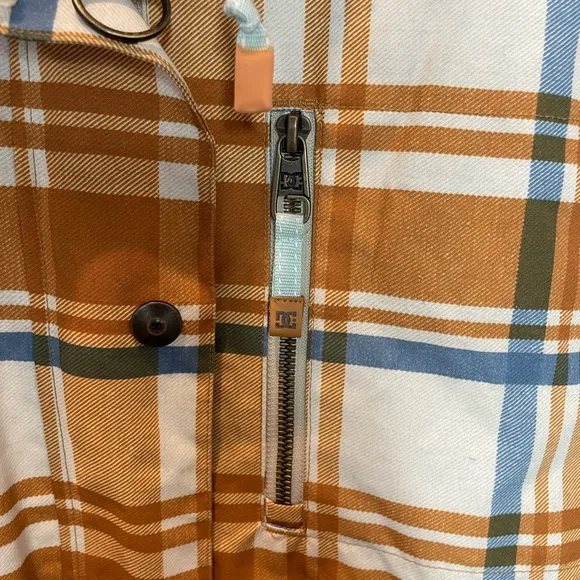 DC Shoes Snowboard Bandwidth Technical Winter Jacket Orange Plaid Size Medium