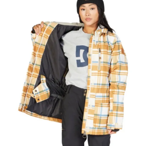 DC Shoes Snowboard Bandwidth Technical Winter Jacket Orange Plaid Size Medium