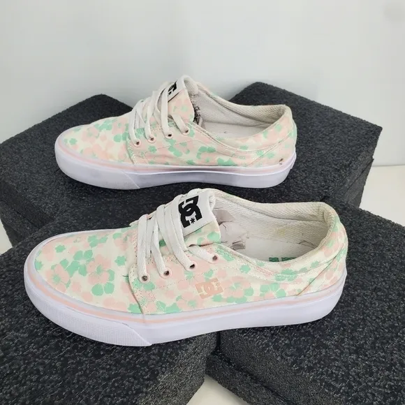 DC Shoes Youth 5 Girl's Trase TX Skate Shoes Floral Design Canvas