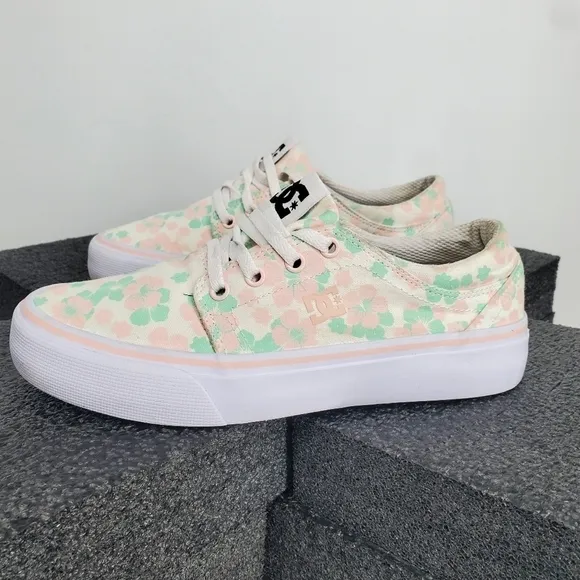 DC Shoes Youth 5 Girl's Trase TX Skate Shoes Floral Design Canvas