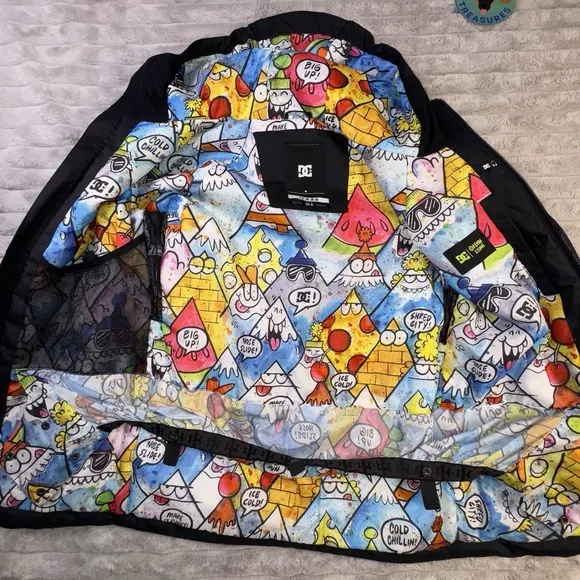 DC x Kevin Lyons Coat Mens XS 10K Black Snowboard Ski Winter Jacket Cartoon RARE
