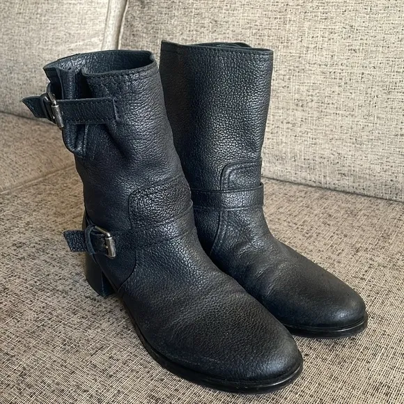 Delmar Black Leather Moto Booties Size 9 Made in Spain