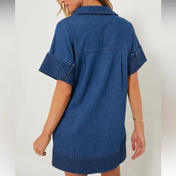 Denim Trapunto Stitch Sofia Shirt Dress