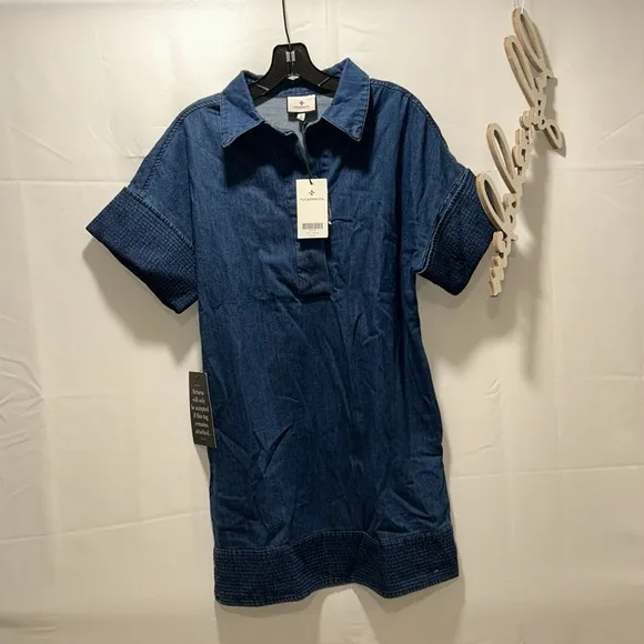 Denim Trapunto Stitch Sofia Shirt Dress