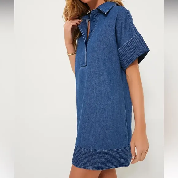 Denim Trapunto Stitch Sofia Shirt Dress