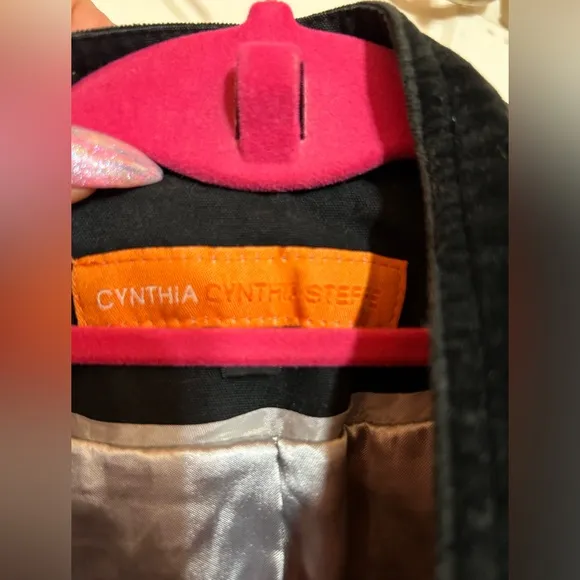 Designer CYNTHIA STEFFE Black Velvet MOD Rocker Military Blazer Jacket s…
