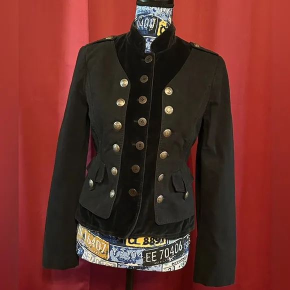 Designer CYNTHIA STEFFE Black Velvet MOD Rocker Military Blazer Jacket s…