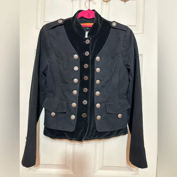 Designer CYNTHIA STEFFE Black Velvet MOD Rocker Military Blazer Jacket s…