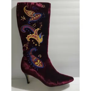 DG2 by Diane Gilman Tall Boots Women 7.5 Velvet Embroidered Bedazzled Zip Up