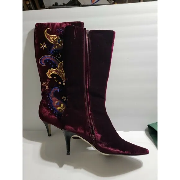 DG2 by Diane Gilman Tall Boots Women 7.5 Velvet Embroidered Bedazzled Zip Up