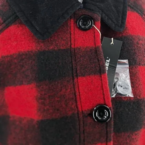 Diesel Plaid Coat Red Black Plaid Flannel Women's Sz L NWT $875
