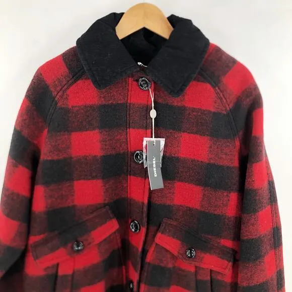 Diesel Plaid Coat Red Black Plaid Flannel Women's Sz L NWT $875