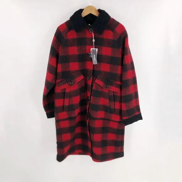 Diesel Plaid Coat Red Black Plaid Flannel Women's Sz L NWT $875