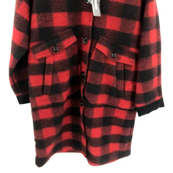 Diesel Plaid Coat Red Black Plaid Flannel Women's Sz L NWT $875