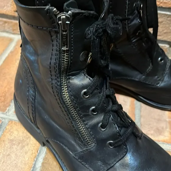 DIESEL The Pit Black Leather Lace-Up Side Zipper Military Moto Boots 45 US 11.5