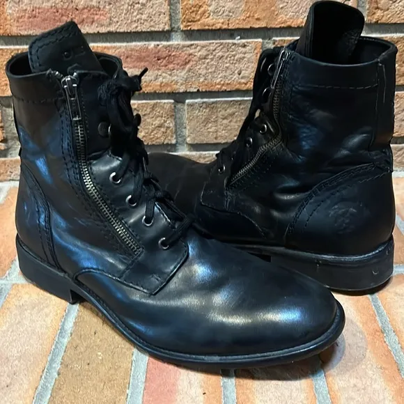 DIESEL The Pit Black Leather Lace-Up Side Zipper Military Moto Boots 45 US 11.5