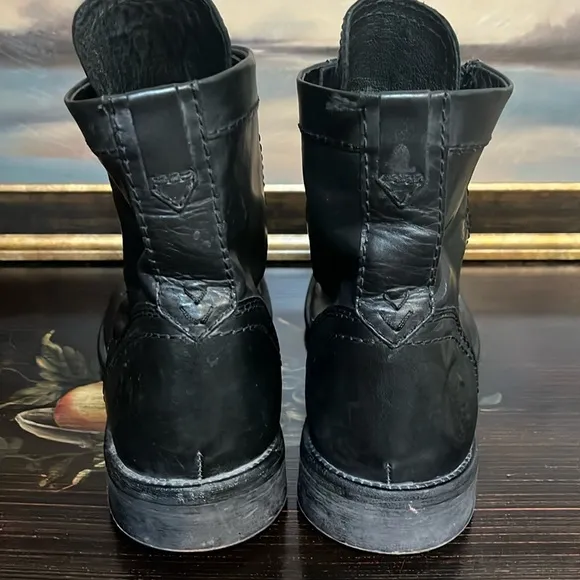 DIESEL The Pit Black Leather Lace-Up Side Zipper Military Moto Boots 45 US 11.5