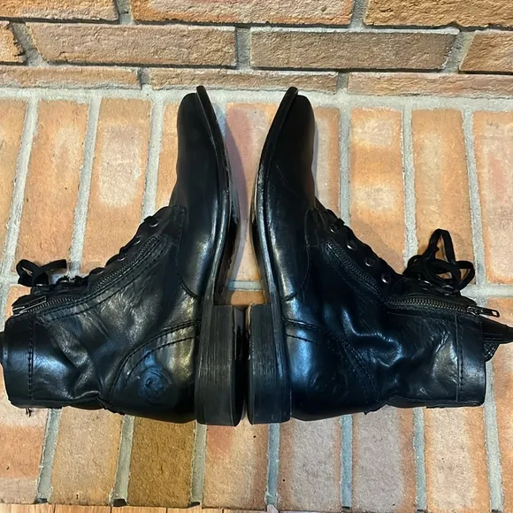 DIESEL The Pit Black Leather Lace-Up Side Zipper Military Moto Boots 45 US 11.5