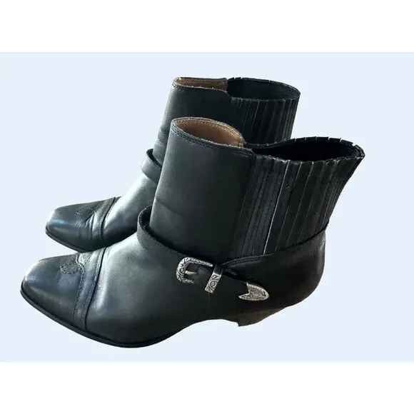DINGO Women's Black Leather Western Buckle Harness Boot Size 10