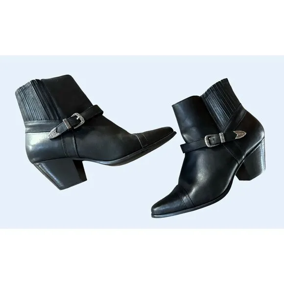 DINGO Women's Black Leather Western Buckle Harness Boot Size 10