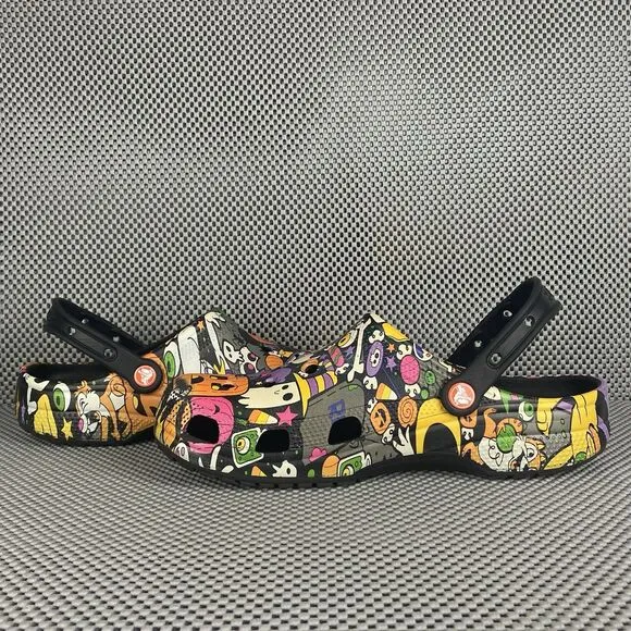 Disney Mickey Halloween Print Adult Clogs Mens 9 Womens Black Slip On Shoes