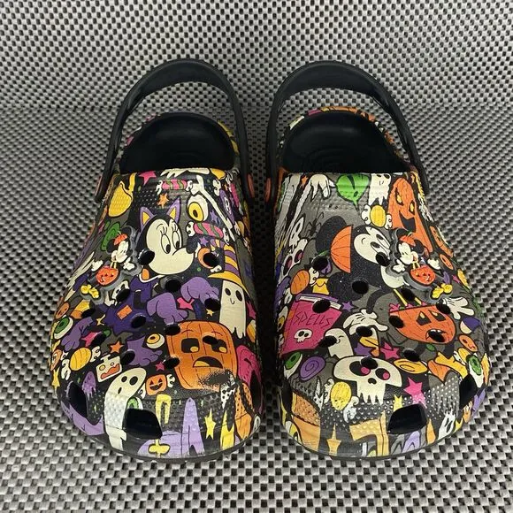 Disney Mickey Halloween Print Adult Clogs Mens 9 Womens Black Slip On Shoes