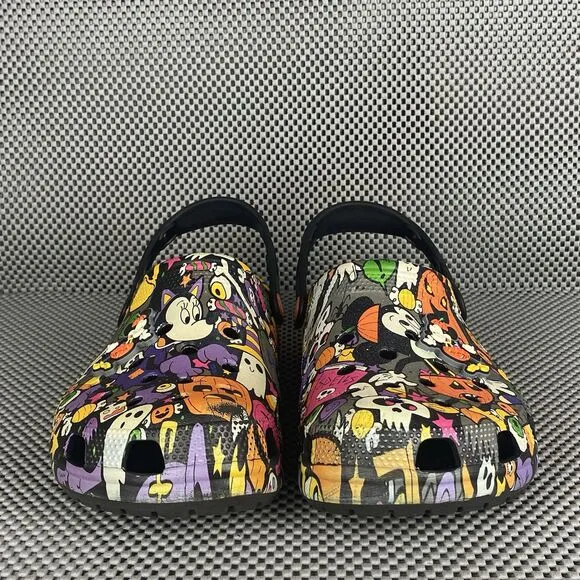 Disney Mickey Halloween Print Adult Clogs Mens 9 Womens Black Slip On Shoes