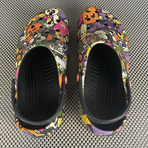 Disney Mickey Halloween Print Adult Clogs Mens 9 Womens Black Slip On Shoes