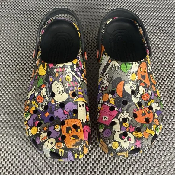 Disney Mickey Halloween Print Adult Clogs Mens 9 Womens Black Slip On Shoes