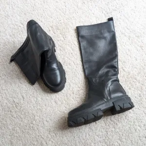 Divine Follie Tall Leather Combat Boots, size 37