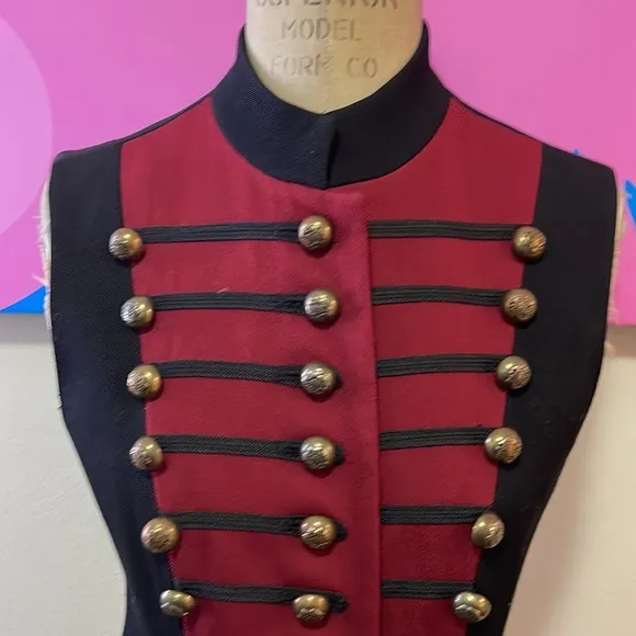 DKNY Red Black Military Wool Vest