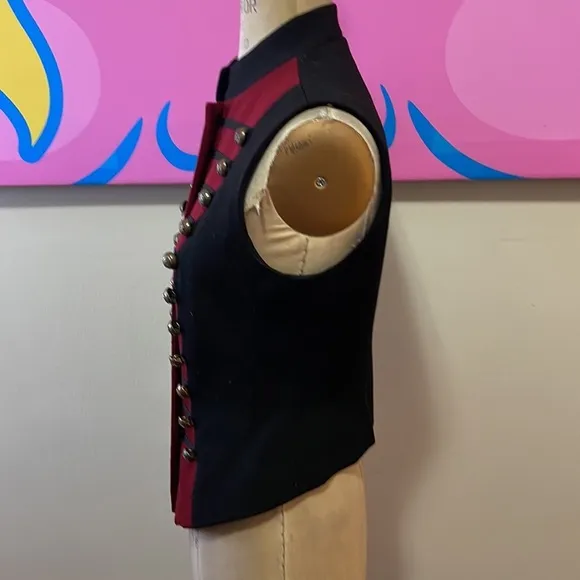DKNY Red Black Military Wool Vest