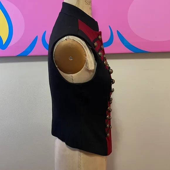 DKNY Red Black Military Wool Vest
