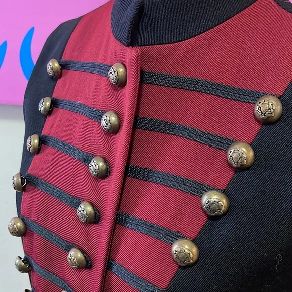 DKNY Red Black Military Wool Vest