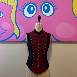DKNY Red Black Military Wool Vest
