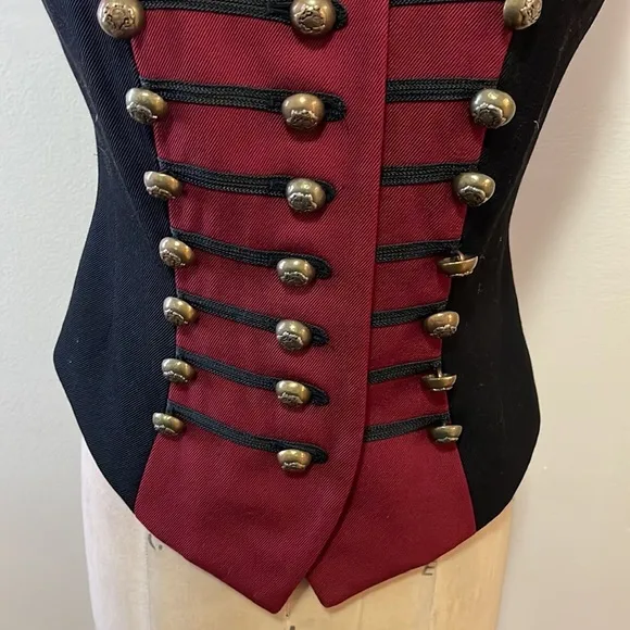 DKNY Red Black Military Wool Vest