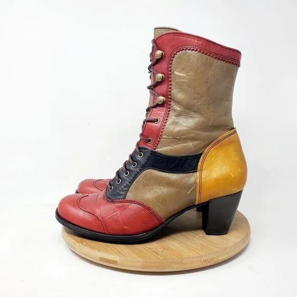 DKODE Boots Women 37 VYLMA Tall Leather Steampunk Lagenlook Boho Colorful Shoes