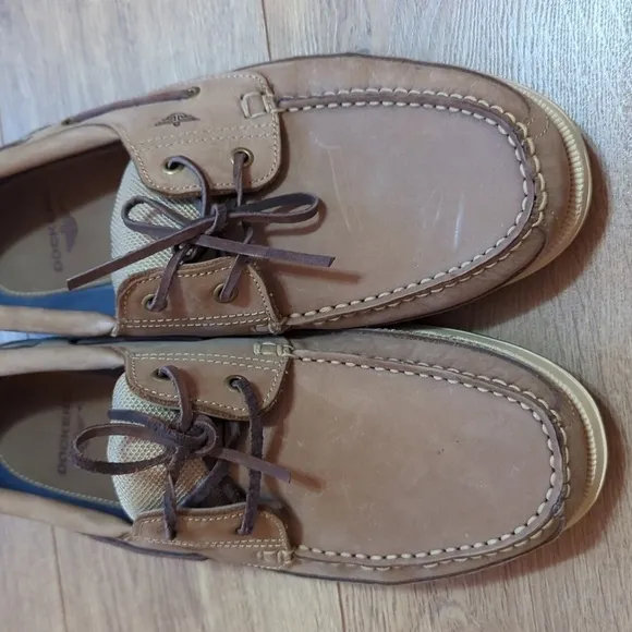 Dockers Men’s Vargas Leather Handsewn Boat Shoe Tan/Stone sz 11M