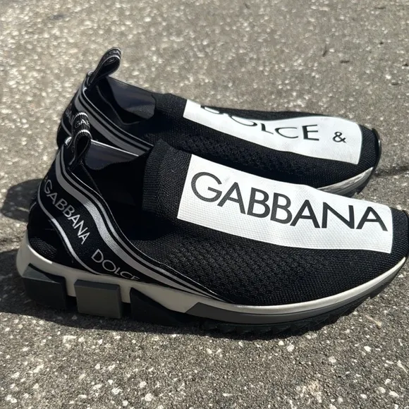 Dolce &amp; Gabbana Black and White Slip-On Shoes