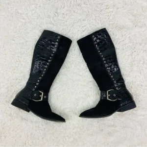 DONALD J. PLINER black suede leather silver studded tall boots size 9.5