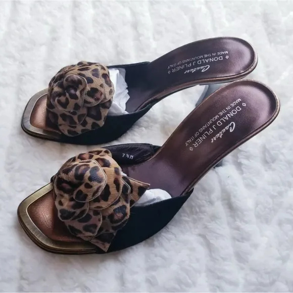 Donald J. Pliner Couture Slide On Mule with Calf hair Flower Detail