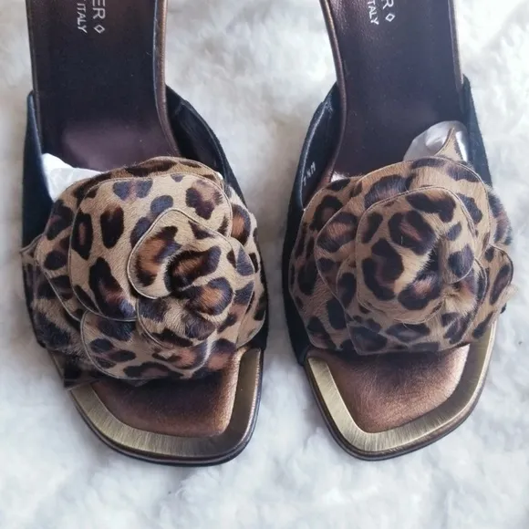 Donald J. Pliner Couture Slide On Mule with Calf hair Flower Detail