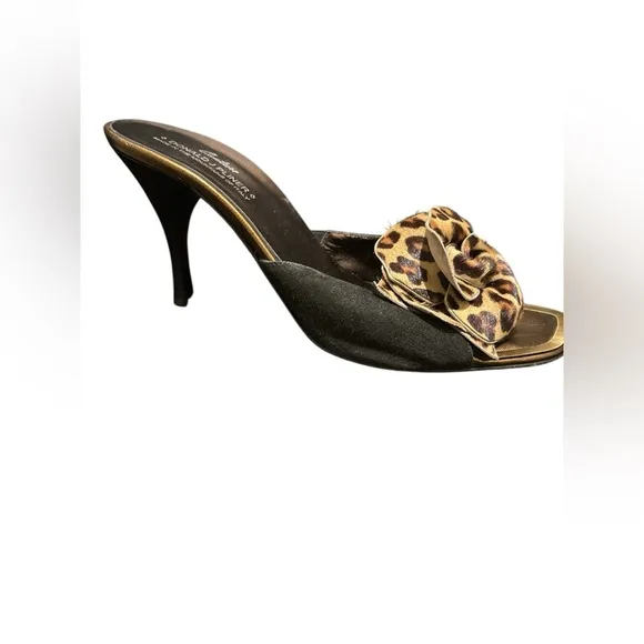 Donald J. Pliner Couture Slide On Mule with Calf hair Flower Detail