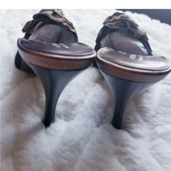 Donald J. Pliner Couture Slide On Mule with Calf hair Flower Detail