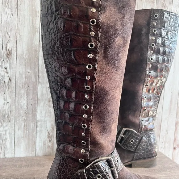 Donald J Pliner Gale Alligator and Suede Tall Boots Size 6