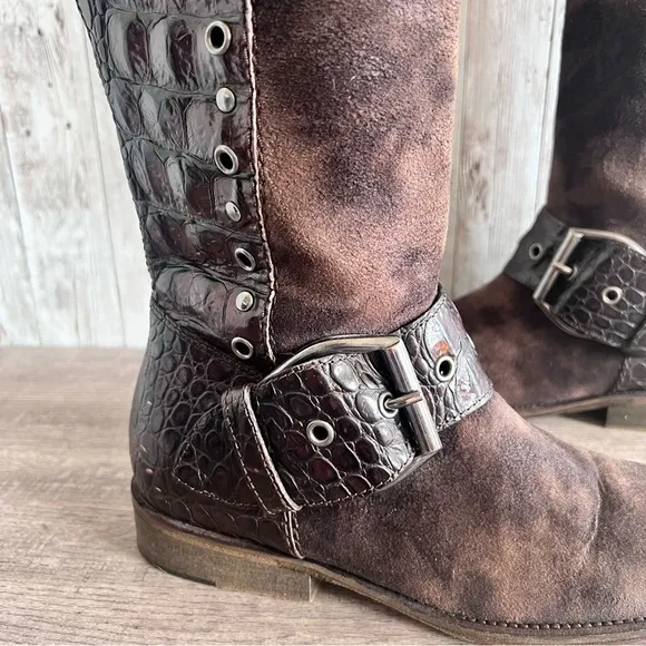 Donald J Pliner Gale Alligator and Suede Tall Boots Size 6