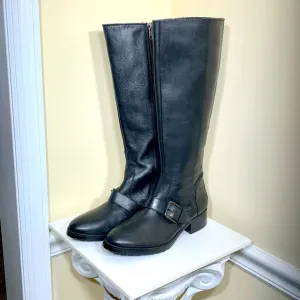 Donald J Pliner tall leather riding boots with buckle, size 7.5