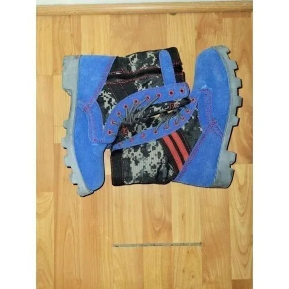 Double Red Camo Military Style Boots, Red/Grey/Blue, Size‎ US 8.5 Men's