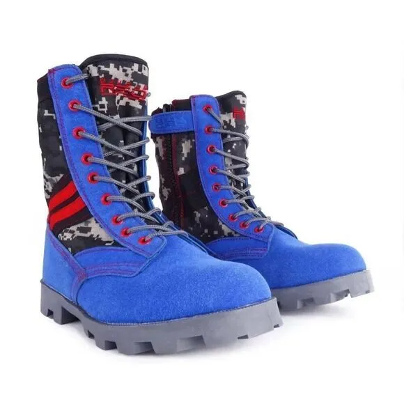 Double Red Camo Military Style Boots, Red/Grey/Blue, Size‎ US 8.5 Men's
