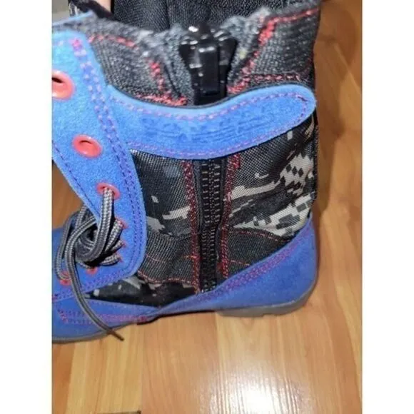 Double Red Camo Military Style Boots, Red/Grey/Blue, Size‎ US 8.5 Men's